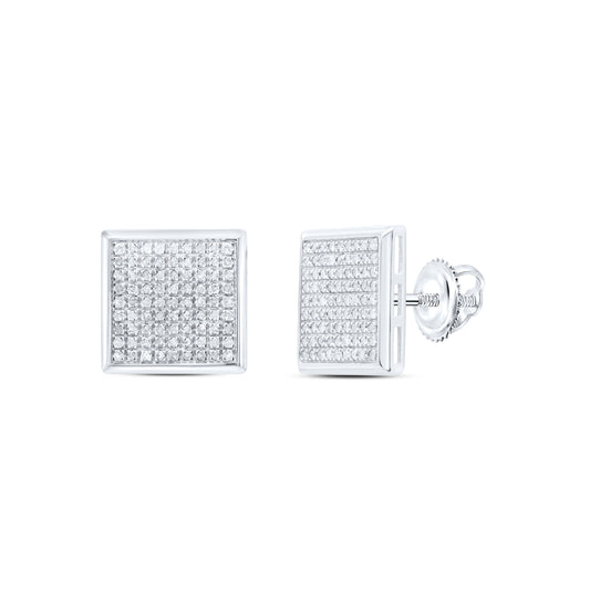 10kt White Gold 5/8 Cttw Diamond Micro-pave Square Earrings