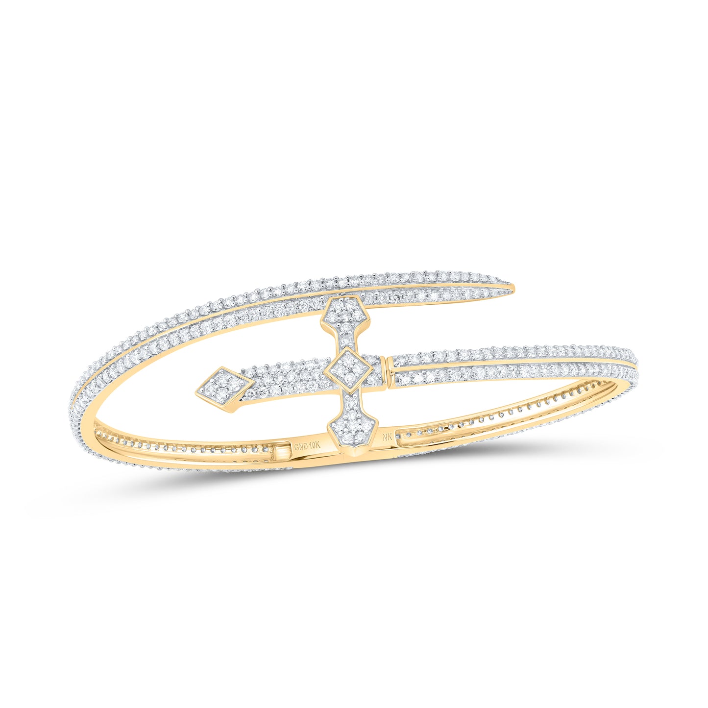10kt Yellow Gold 3 5/8 Cttw Natural Diamond Fashion Cross Ladies Bangle (55 Mm )