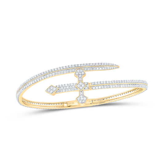 10kt Yellow Gold 3 5/8 Cttw Natural Diamond Fashion Cross Ladies Bangle (55 Mm )