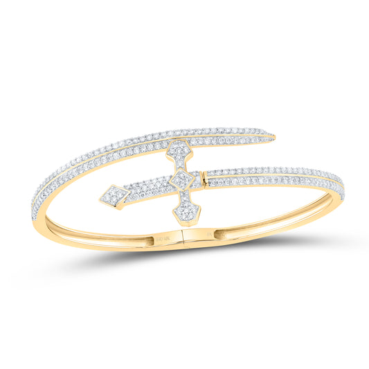 10kt Yellow Gold 2 Cttw Natural Diamond Fashion Cross Bangle ( 55 Mm )