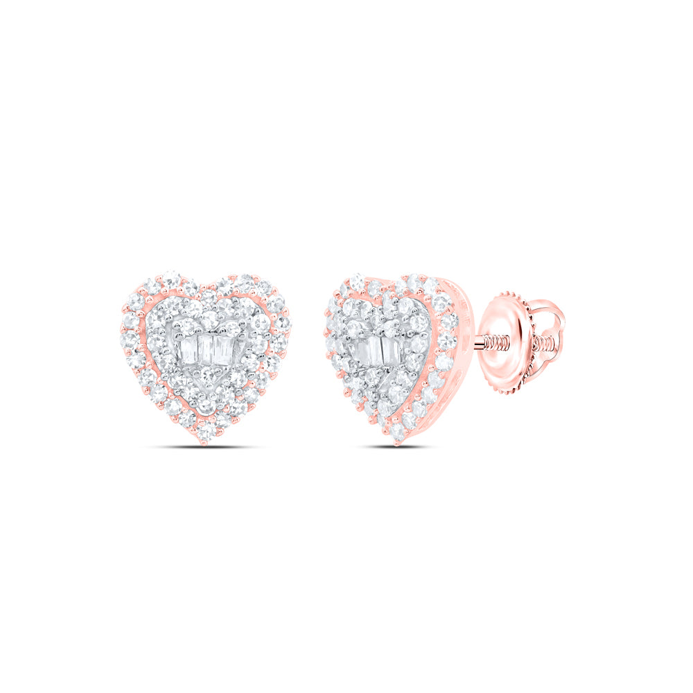 10kt Rose Gold 1/4 Cttw Natural Diamond Fashion Heart Stud Earring