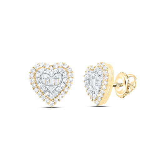 10kt Yellow Gold 3/8 Cttw Natural Diamond Fashion Heart Stud Earring