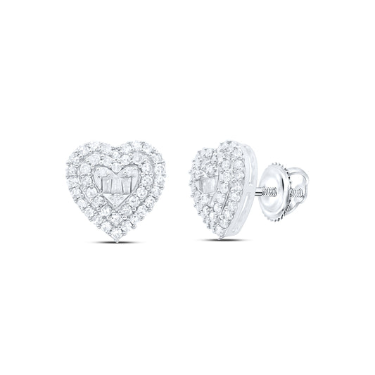 10kt White Gold 3/8 Cttw Natural Diamond Fashion Heart Stud Earring