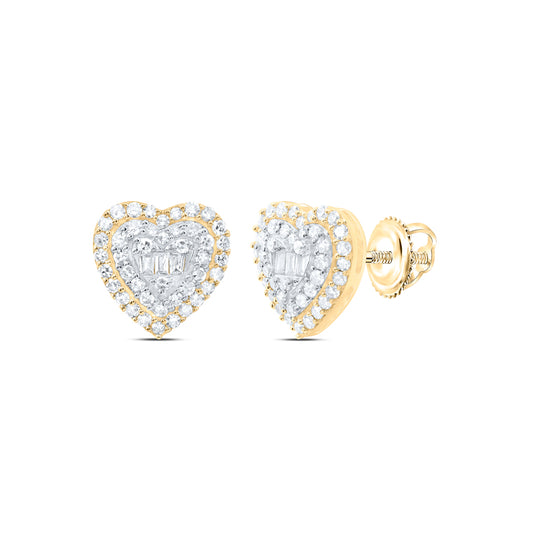 10kt Yellow Gold 1/2 Cttw Natural Diamond Fashion Heart Stud Earring