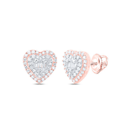 10kt Rose Gold 1/2 Cttw Natural Diamond Fashion Heart Stud Earring