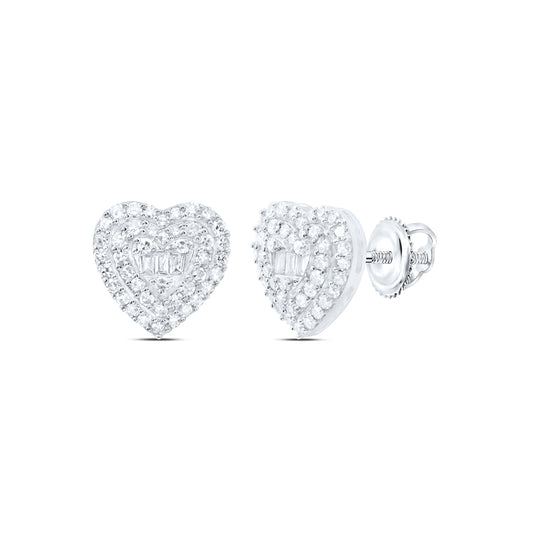10kt White Gold 1/2 Cttw Natural Diamond Fashion Heart Stud Earring