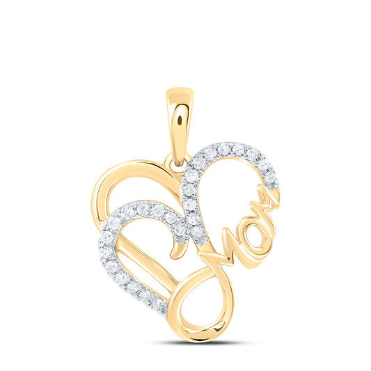 10kt Yellow Gold 1/10 Cttw Natural Diamond Mom Heart Pendant