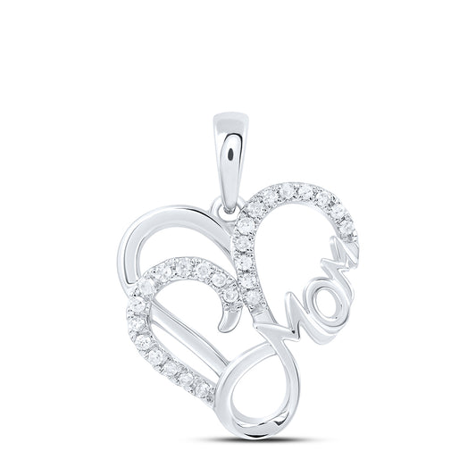 10kt White Gold 1/10 Cttw Natural Diamond Mom Heart Pendant