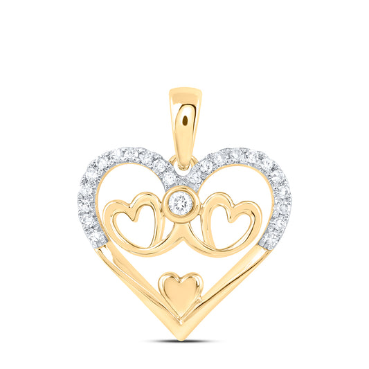 10kt Yellow Gold 1/10 Cttw Natural Diamond Mom Heart Pendant