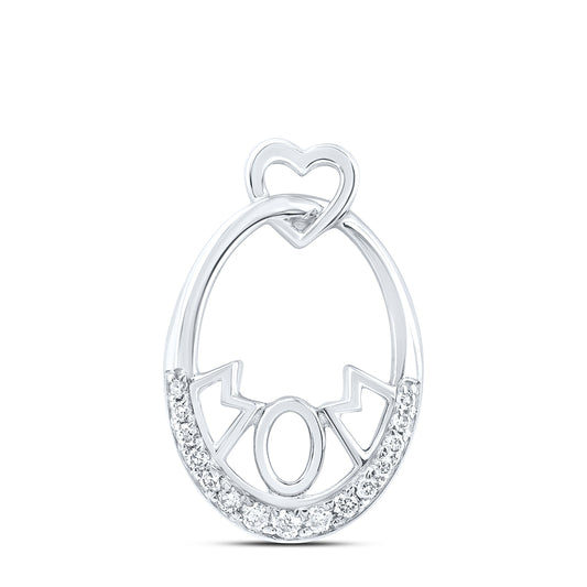 10kt White Gold 1/10 Cttw Natural Diamond Mom Heart Pendant
