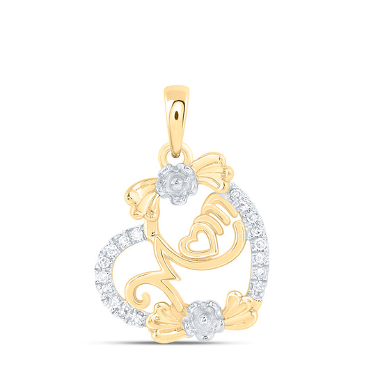 10kt Yellow Gold 1/10 Cttw Natural Diamond Mom Heart Pendant