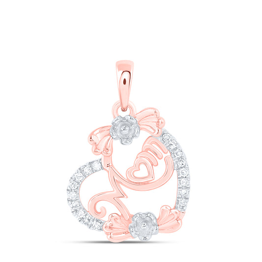 10kt Rose Gold 1/10 Cttw Natural Diamond Mom Heart Pendant