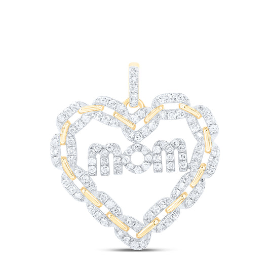 10kt Yellow Gold 1/2 Cttw Natural Diamond Fashion Mom Heart Pendant