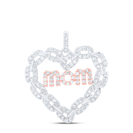 10kt White Gold 1/2 Cttw Natural Diamond Fashion Mom Heart Pendant