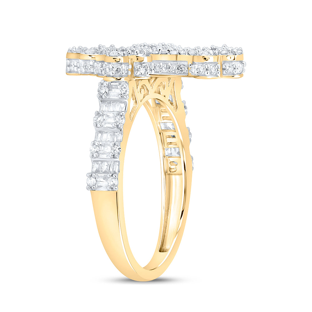 10kt Yellow Gold 7/8 Cttw Natural Diamond Fashion Cross Ladies Wedding Engagement Anniversary Ring, Women Size: 5-9
