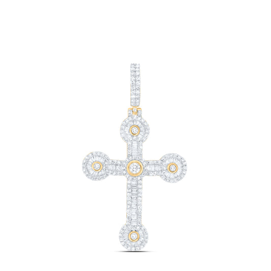 10kt Yellow Gold 1 3/8 Cttw Natural Diamond Cross Mens Charm