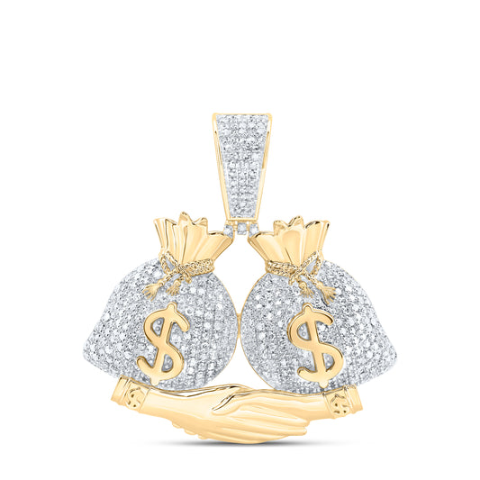 10kt Yellow Gold 1 Cttw Natural Diamond Hand Shaking Money Bag Mens Charm