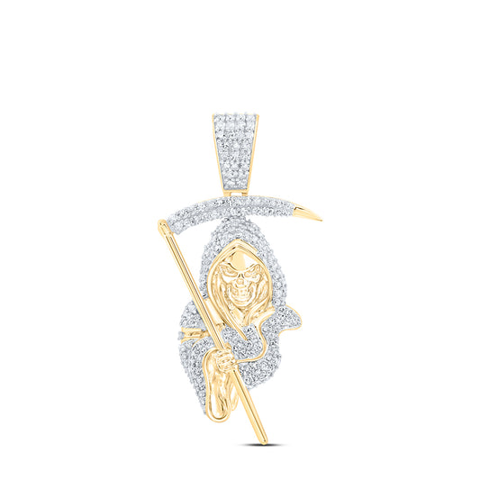 10kt Yellow Gold 3/4 Cttw Natural Diamond Grim Reaper Pendant