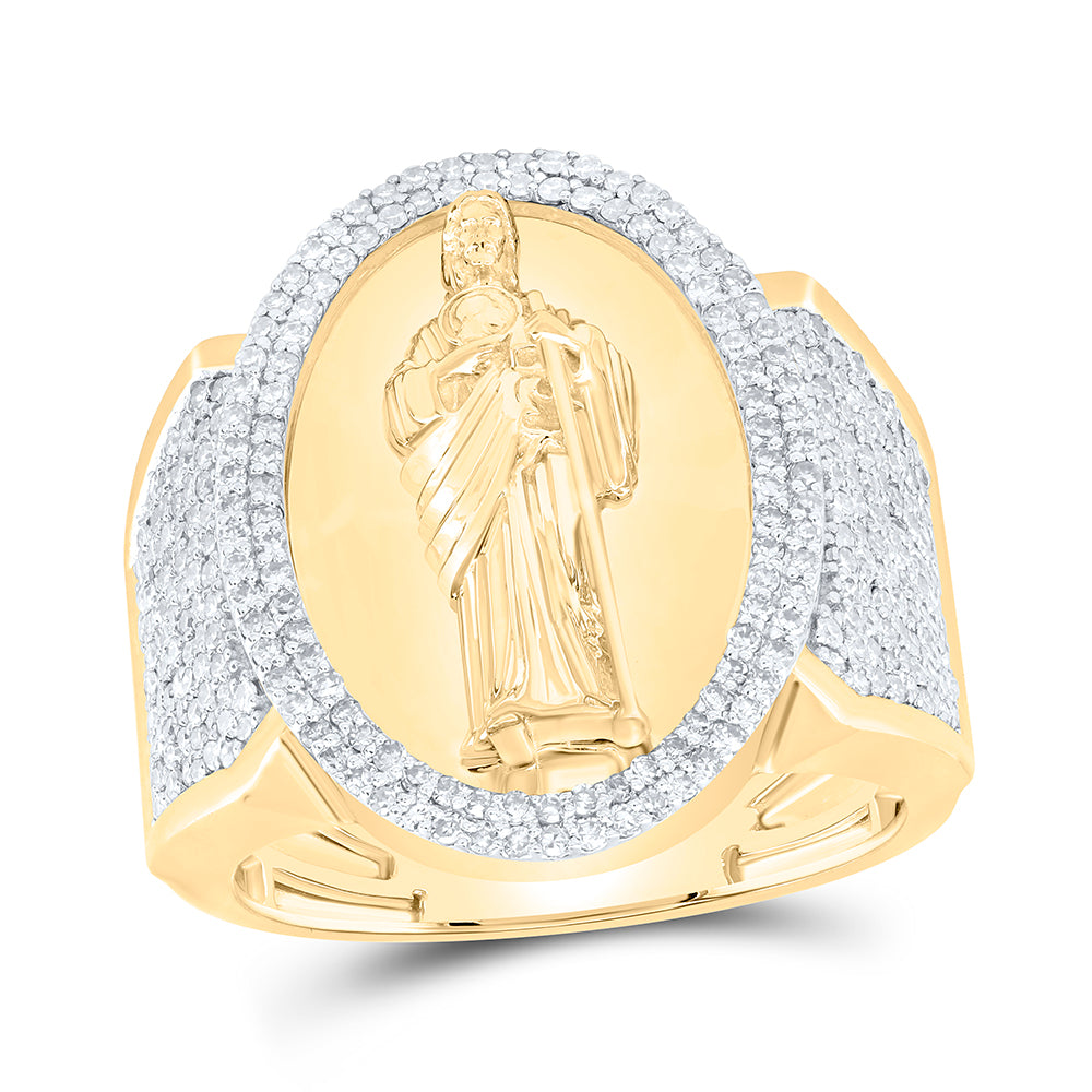 10kt Yellow Gold 1 1/5 Cttw Natural Diamond Fashion Jude Mens Ring, Men Size: 8-12