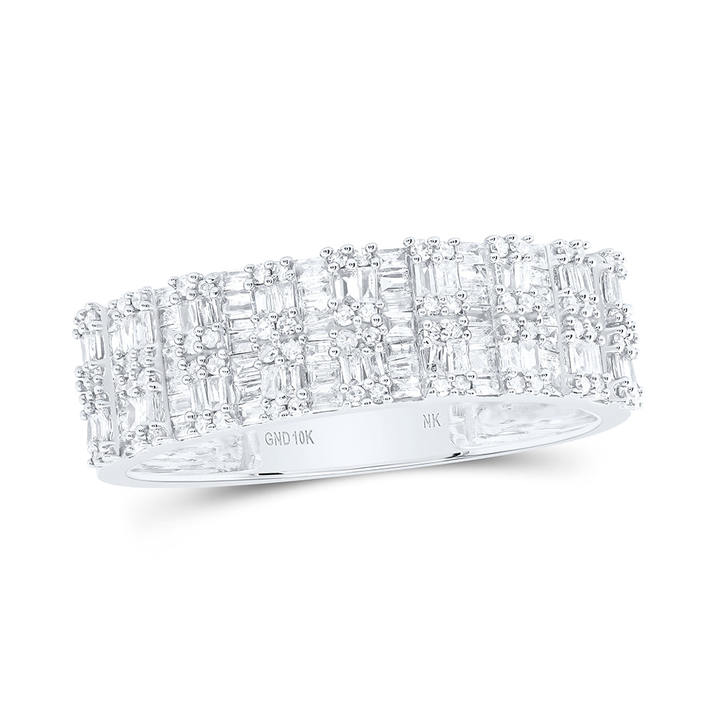10kt White Gold 3/4 Cttw Natural Diamond Mens Band, Men Size: 8-12