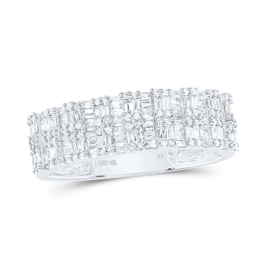 10kt White Gold 3/4 Cttw Natural Diamond Mens Band, Men Size: 8-12