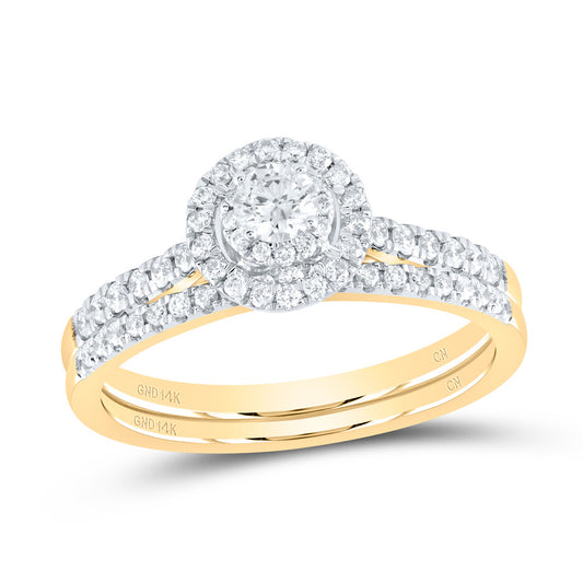 14kt Yellow Gold 1/2 Cttw Natural Diamond Round Double Halo Wedding Engagement Anniversary Bridal Set, Women Size: 5-9
