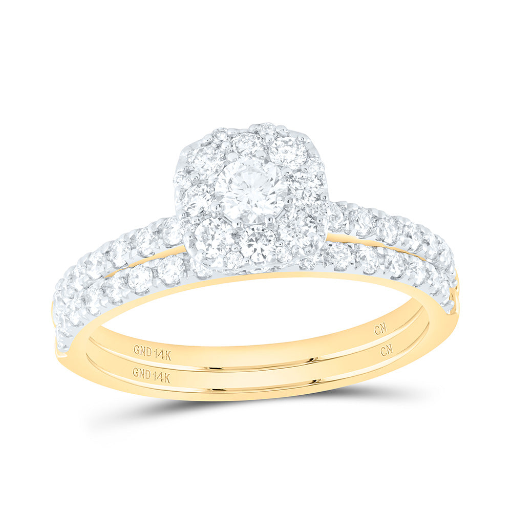 14kt Yellow Gold 1 Cttw Natural Diamond Cushion Single Halo Wedding Engagement Anniversary Bridal Set, Women Size: 5-9