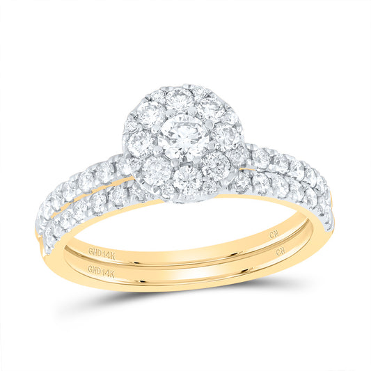 14kt Yellow Gold 1 Cttw Natural Diamond Round Single Halo Wedding Engagement Anniversary Bridal Set, Women Size: 5-9