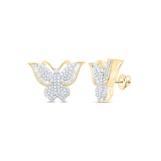10kt Yellow Gold 1 Cttw Natural Diamond Fashion Butterfly Earring