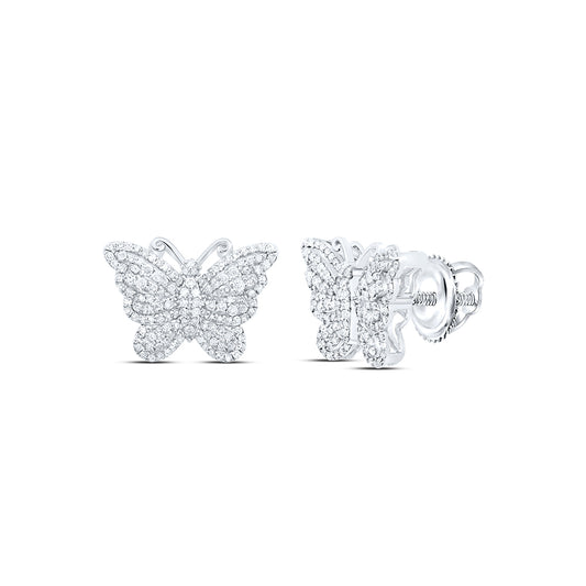 10kt White Gold 5/8 Cttw Natural Diamond Fashion Butterfly Earring