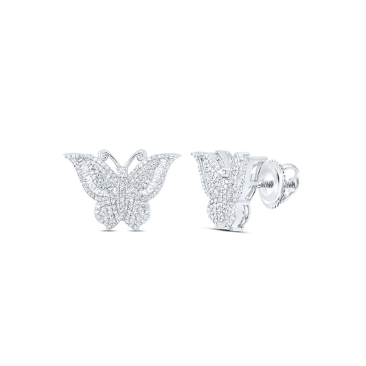 10kt White Gold 1 1/2 Cttw Natural Diamond Fashion Butterfly Earring