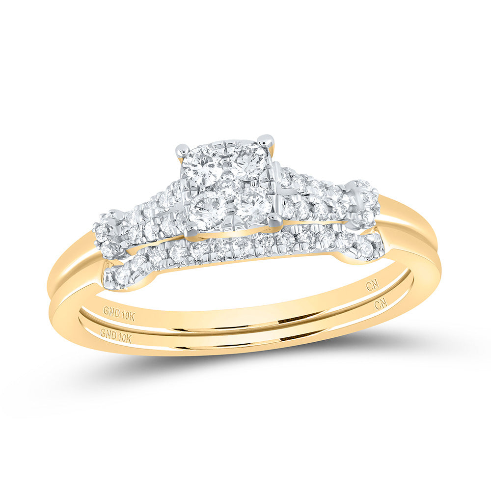 10kt Yellow Gold 1/4 Cttw Natural Diamond Cushion No Halo Wedding Engagement Anniversary Bridal Set, Women Size: 5-9