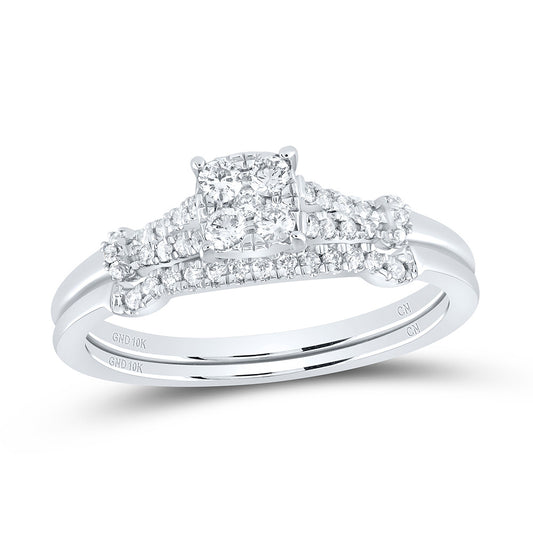 10kt White Gold 1/4 Cttw Natural Diamond Cushion No Halo Wedding Engagement Anniversary Bridal Set, Women Size: 5-9