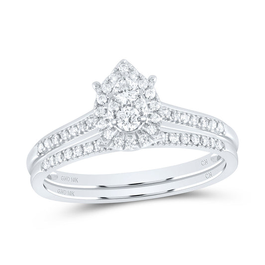 10kt White Gold 1/3 Cttw Natural Diamond Pear Single Halo Wedding Engagement Anniversary Bridal Set, Women Size: 5-9