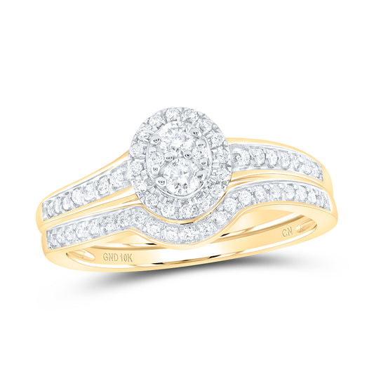 10kt Yellow Gold 1/3 Cttw Natural Diamond Oval Single Halo Wedding Engagement Anniversary Bridal Set, Women Size: 5-9
