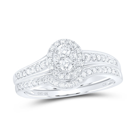 10kt White Gold 1/3 Cttw Natural Diamond Oval Single Halo Wedding Engagement Anniversary Bridal Set, Women Size: 5-9