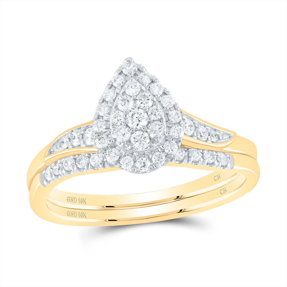 10kt Yellow Gold 3/8 Cttw Natural Diamond Pear Single Halo Wedding Engagement Anniversary Bridal Set, Women Size: 5-9