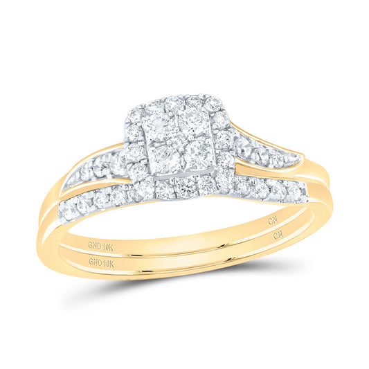 10kt Yellow Gold 3/8 Cttw Natural Diamond Cushion Single Halo Wedding Engagement Anniversary Bridal Set, Women Size: 5-9