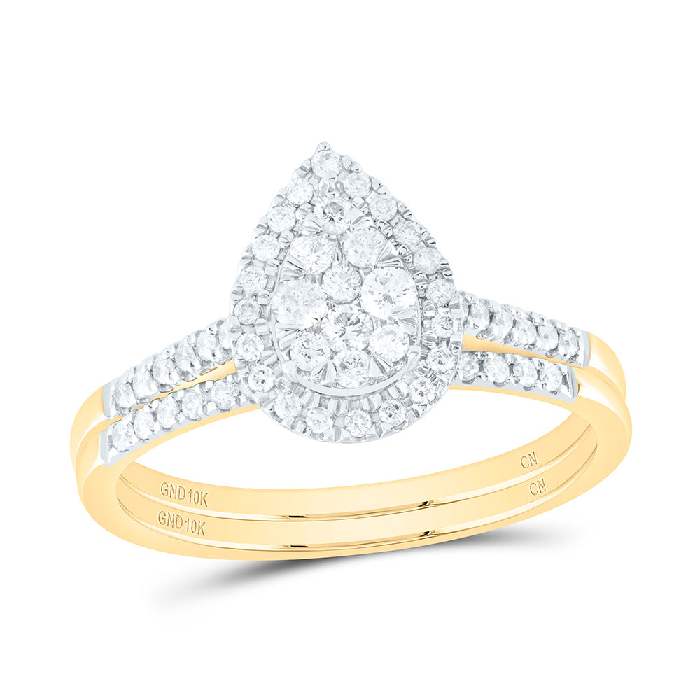 10kt Yellow Gold 3/8 Cttw Natural Diamond Pear Single Halo Wedding Engagement Anniversary Bridal Set, Women Size: 5-9