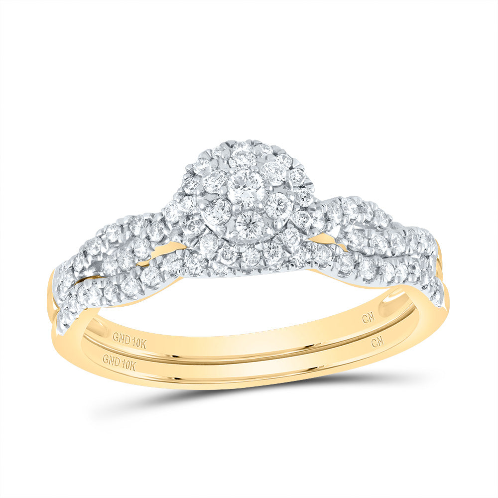 10K Yellow Gold 3/8Ctw Natural Diamond Cn Round Single Halo Bridal Set