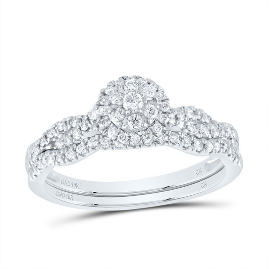 10kt White Gold 3/8 Cttw Natural Diamond Round Single Halo Wedding Engagement Anniversary Bridal Set, Women Size: 5-9