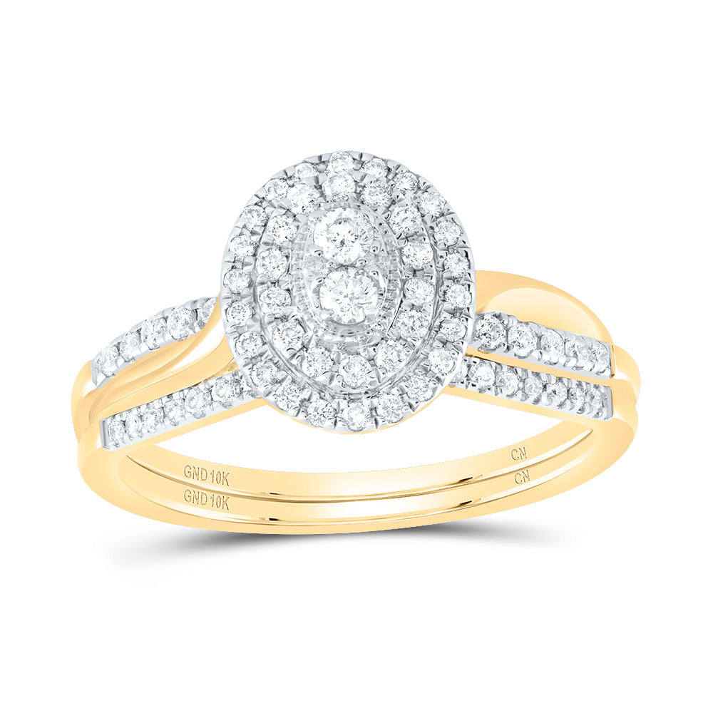 10kt Yellow Gold 3/8 Cttw Natural Diamond Oval Double Halo Wedding Engagement Anniversary Bridal Set, Women Size: 5-9