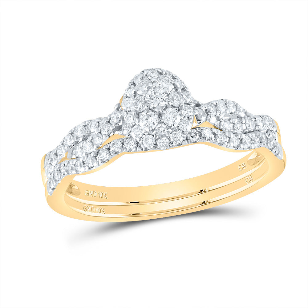 10kt Yellow Gold 3/8 Cttw Natural Diamond Round Single Halo Wedding Engagement Anniversary Bridal Set, Women Size: 5-9