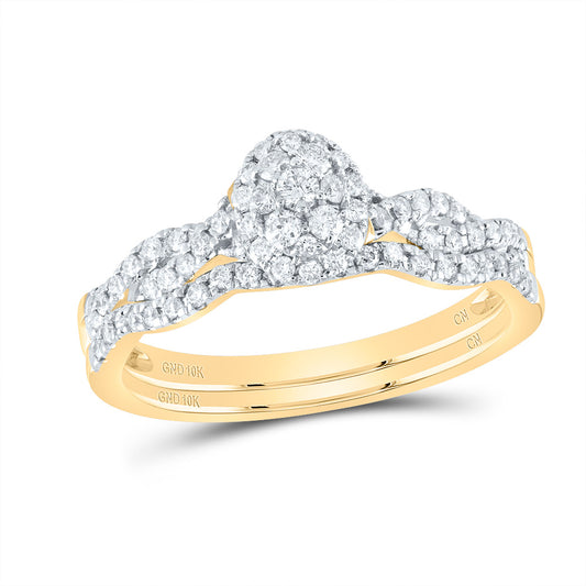10kt Yellow Gold 3/8 Cttw Natural Diamond Round Single Halo Wedding Engagement Anniversary Bridal Set, Women Size: 5-9
