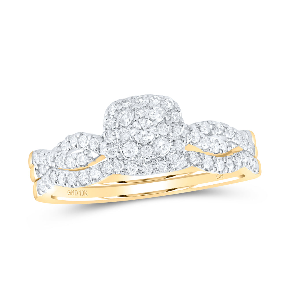 10K Yellow Gold 3/8Ctw Natural Diamond Cn Cushion Single Halo Bridal Set