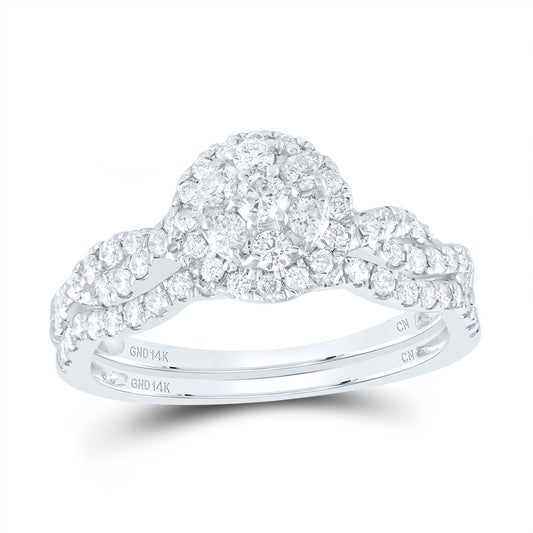 14kt White Gold 3/4 Cttw Natural Diamond Round Single Halo Wedding Engagement Anniversary Bridal Set, Women Size: 5-9