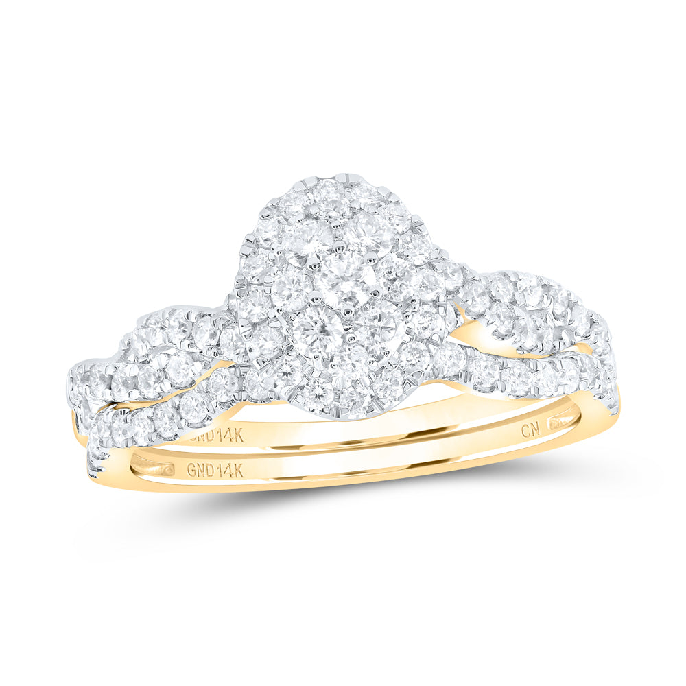 14kt Yellow Gold 3/4 Cttw Natural Diamond Oval Single Halo Wedding Engagement Anniversary Bridal Set, Women Size: 5-9
