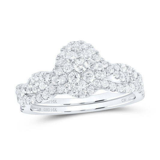 14kt White Gold 3/4 Cttw Natural Diamond Oval Single Halo Wedding Engagement Anniversary Bridal Set, Women Size: 5-9