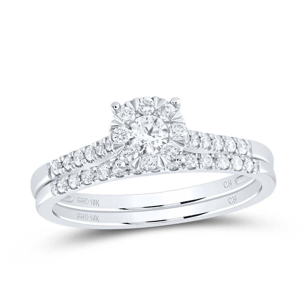 10kt White Gold 3/8 Cttw Natural Diamond Fashion Round Wedding Engagement Anniversary Bridal Set, Women Size: 5-9