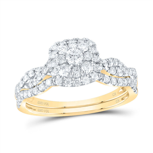 14kt Yellow Gold 3/4 Cttw Natural Diamond Cushion Single Halo Wedding Engagement Anniversary Bridal Set, Women Size: 5-9